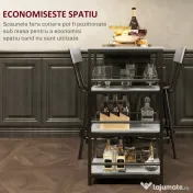 HOMCOM Set Masă de Bar cu 3 Rafturi și 2 Scaune cu Spătar, 90x50x90.5 cm, Gri Deschis | Aosom Romania 