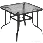 Outsunny Masă de grădină pătrată pentru 4 persoane cu blat din sticlă și orificiu pentru umbrelă Ø54 mm, negru