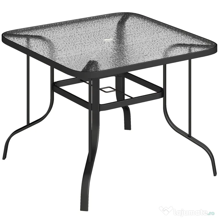 Outsunny Masă de Grădină pentru 4 Persoane cu Gaură pentru Umbrelă Ø54 mm, 96,5x96,5x70 cm, Negru | Aosom Romania