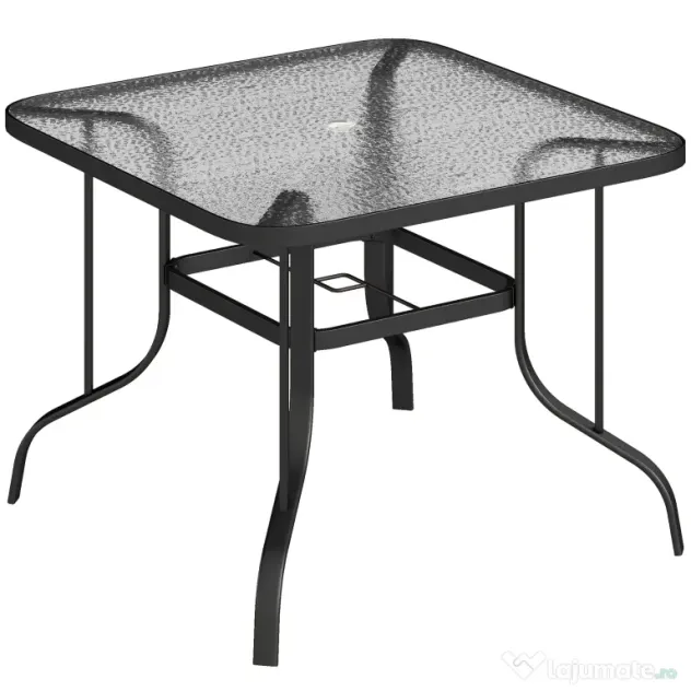 Outsunny Masă de Grădină pentru 4 Persoane cu Gaură pentru Umbrelă Ø54 mm, 96,5x96,5x70 cm, Negru | Aosom Romania