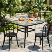 Outsunny Masă de Grădină pentru 4 Persoane cu Gaură pentru Umbrelă Ø54 mm, 96,5x96,5x70 cm, Negru | Aosom Romania 