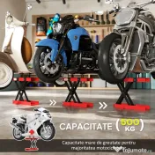 HOMCOM Cric moto din oțel, capacitate 500 kg, pliabil cu înălțime reglabilă și manivelă, roșu 