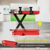 HOMCOM Cric moto din oțel, capacitate 500 kg, pliabil cu înălțime reglabilă și manivelă, roșu 