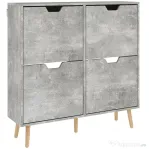 HOMCOM Dulap pentru încălțăminte cu 4 sertare rabatabile pe 2 niveluri pentru 16 perechi, din lemn, 95x26x95 cm, gri