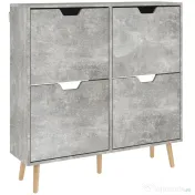 HOMCOM Pantofar cu 4 Sertare Rabatabile pe 2 Niveluri pentru 16 Perechi de Pantofi, 95x26x95 cm, Gri | Aosom Romania 