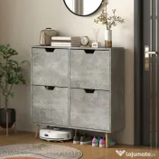 HOMCOM Pantofar cu 4 Sertare Rabatabile pe 2 Niveluri pentru 16 Perechi de Pantofi, 95x26x95 cm, Gri | Aosom Romania 
