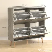 HOMCOM Pantofar cu 4 Sertare Rabatabile pe 2 Niveluri pentru 16 Perechi de Pantofi, 95x26x95 cm, Gri | Aosom Romania 