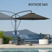 Outsunny Umbrelă de Soare cu Corzi Anti-Vânt, Orificii de Aerisire, Bază în Cruce și Manivelă, Φ290x243 cm, Gri | Aosom Romania 