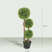 HOMCOM Set 2 Plante de Buxus Artificiale cu 3 Sfere, cu Ghiveci și Bază Întărită, Înălțime 90 cm, pentru Interior și Exterior | Aosom Romania 