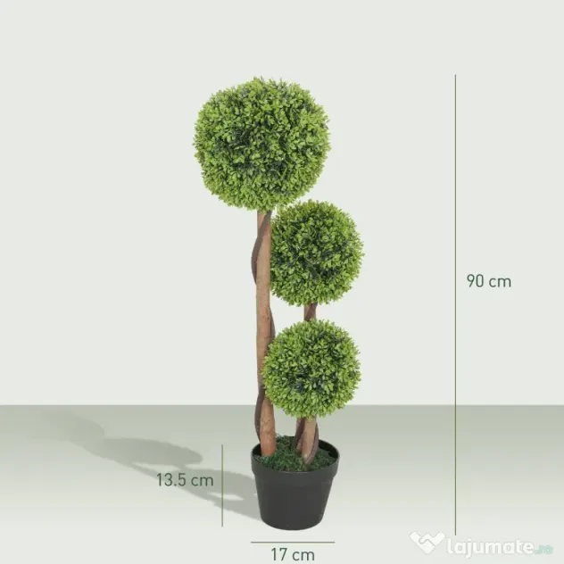 HOMCOM Set 2 Plante de Buxus Artificiale cu 3 Sfere, cu Ghiveci și Bază Întărită, Înălțime 90 cm, pentru Interior și Exterior | Aosom Romania