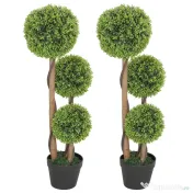HOMCOM Set 2 Plante de Buxus Artificiale cu 3 Sfere, cu Ghiveci și Bază Întărită, Înălțime 90 cm, pentru Interior și Exterior | Aosom Romania 