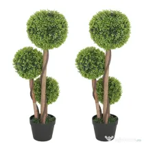 HOMCOM Set 2 Plante de Buxus Artificiale cu 3 Sfere, cu Ghiveci și Bază Întărită, Înălțime 90 cm, pentru Interior și Exterior
