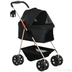 PawHut Cărucior pentru Animale de Companie 3 în 1 cu 4 Roți și Geantă de Transport Detașabilă, 76x50x102 cm, Negru | Aosom Romania