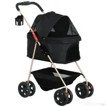 PawHut Cărucior pentru Animale de Companie 3 în 1 cu 4 Roți și Geantă de Transport Detașabilă, 76x50x102 cm, Negru | Aosom Romania