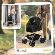 PawHut Cărucior pentru Animale de Companie 3 în 1 cu 4 Roți și Geantă de Transport Detașabilă, 76x50x102 cm, Negru | Aosom Romania 