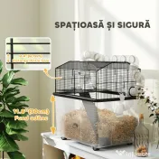 PawHut Cușcă pentru Hamsteri cu 2 Niveluri, Bază Adâncă, Roți, Tuburi, Bol, Sticlă de Apă și Rampă, 58x43x57 cm, Negru | Aosom Romania 