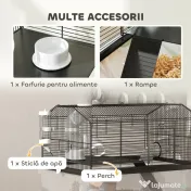 PawHut Cușcă pentru Hamsteri cu 2 Niveluri, Bază Adâncă, Roți, Tuburi, Bol, Sticlă de Apă și Rampă, 58x43x57 cm, Negru | Aosom Romania 