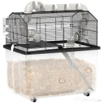 PawHut Cușcă pentru Hamsteri cu 2 Niveluri, Bază Adâncă, Roți, Tuburi, Bol, Sticlă de Apă și Rampă, 58x43x57 cm, Negru