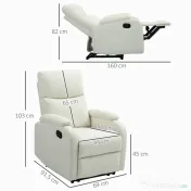 HOMCOM Fotoliu Recliner din In cu Suport Reglabil pentru Picioare, 69x91,5x103 cm, Alb crem | Aosom Romania 