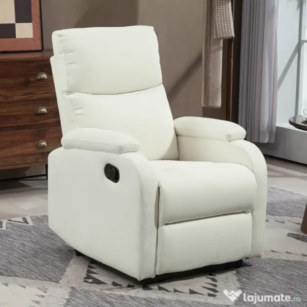 HOMCOM Fotoliu Recliner din In cu Suport Reglabil pentru Picioare, 69x91,5x103 cm, Alb crem | Aosom Romania