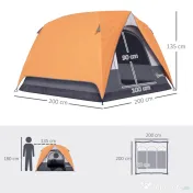 Outsunny Cort de Camping pentru 3 Persoane cu Buzunare Detașabile și Geantă de Transport, 200x200x135 cm, Portocaliu | Aosom Romania 