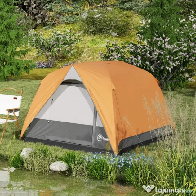 Outsunny Cort de Camping pentru 3 Persoane cu Buzunare Detașabile și Geantă de Transport, 200x200x135 cm, Portocaliu | Aosom Romania