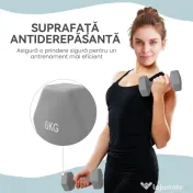 SPORTNOW Set 2 Ganterele Hexagonale de 2x6 kg din Metal și Plastic, 2 Ganterele cu Mânere Antiderapante, 22x10x10 cm, Gri | Aosom Romania 