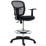 Scaun Rotativ HOMCOM cu Inel pentru Picioare și Spătar Curbat, din Poliester, Spumă și Plastic, 55x58x94 cm, Negru