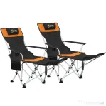 Outsunny Set de 2 Scaune de Camping Pliabile cu Suport pentru Picioare Detașabil, 82x100x88 cm, Negru