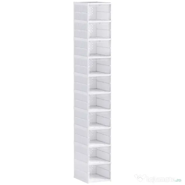 HOMCOM Pantofar Pliabil Slim, Modular, cu 10 Cutii pentru Pantofi, Economisire Spațiu, Fără Montaj, Alb | Aosom Romania