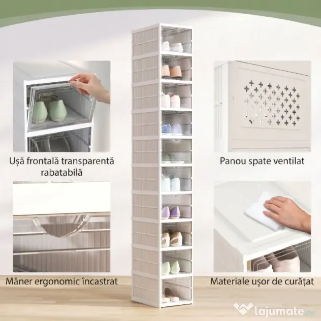 HOMCOM Pantofar Pliabil Slim, Modular, cu 10 Cutii pentru Pantofi, Economisire Spațiu, Fără Montaj, Alb | Aosom Romania