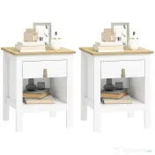 HOMCOM Set 2 Noptiere cu Sertar și Raft Deschis din Lemn, 45x40x55 cm, Alb și Stejar