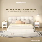 HOMCOM Set 2 Noptiere cu Sertar și Raft Deschis din Lemn, 45x40x55 cm, Alb și Stejar
