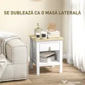 HOMCOM Set 2 Noptiere cu Sertar și Raft Deschis din Lemn, 45x40x55 cm, Alb și Stejar