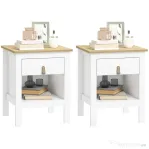 HOMCOM Set 2 Noptiere cu Sertar și Raft Deschis din Lemn Alb și Stejar | Aosom Romania