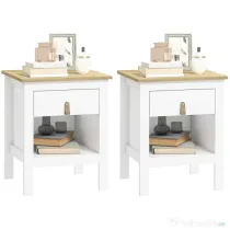 HOMCOM Set 2 Noptiere cu Sertar și Raft Deschis din Lemn Alb și Stejar | Aosom Romania