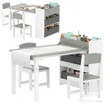 AIYAPLAY Mobilier pentru Copii 3-8 Ani cu 2 Scaune și Masă Gri și Alb