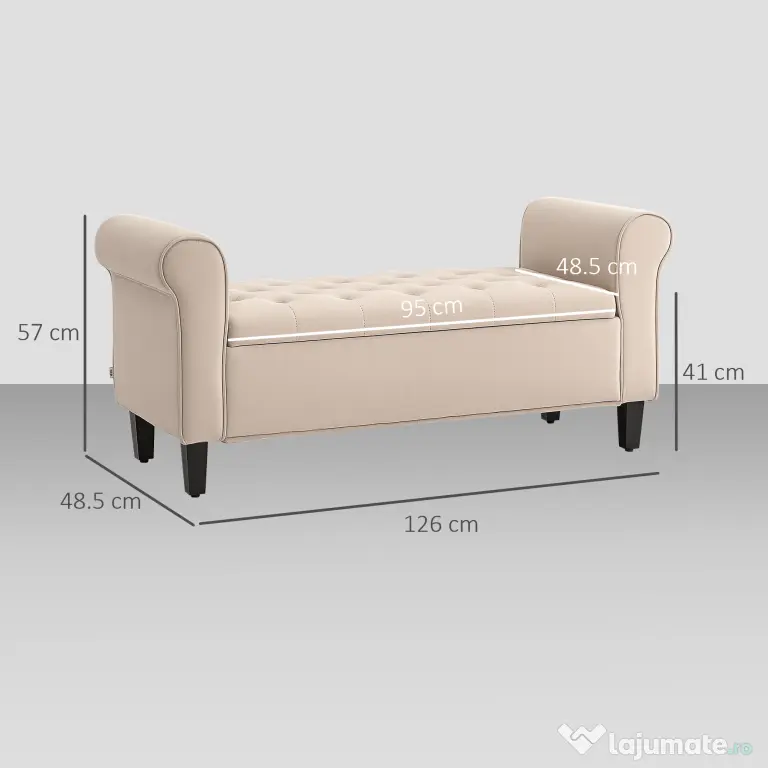 HOMCOM Bancă de Depozitare din Țesătură tip Catifea cu Spațiu Ascuns, Bej | Aosom Romania