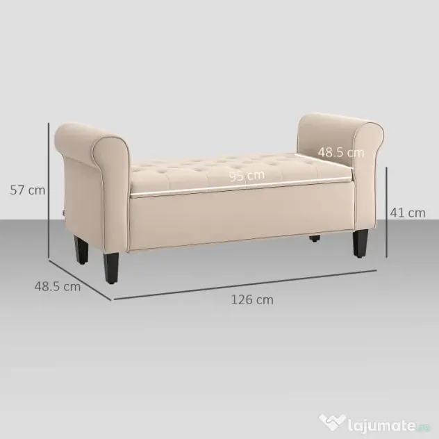 HOMCOM Bancă de Depozitare din Țesătură tip Catifea cu Spațiu Ascuns, Bej | Aosom Romania