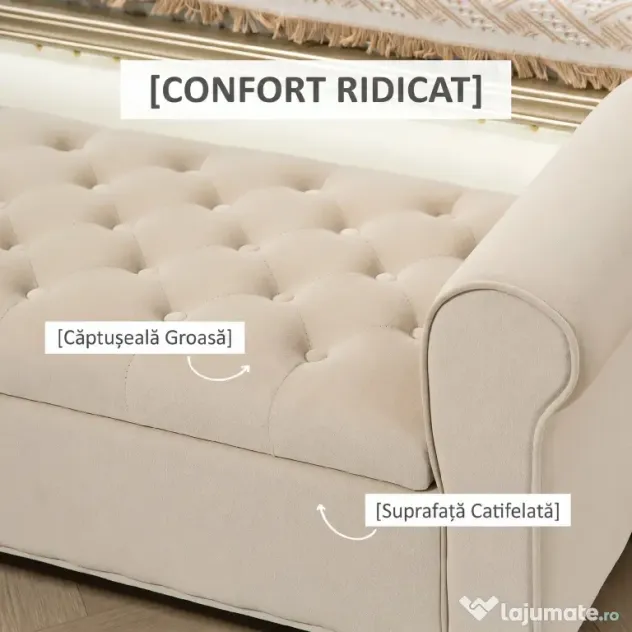 HOMCOM Bancă de Depozitare din Țesătură tip Catifea cu Spațiu Ascuns, Bej | Aosom Romania