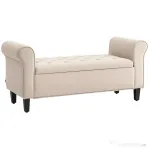 HOMCOM Bancă Dormitor cu Compartiment de Depozitare și Cotiere Rulate, 126x48.5x57 cm, Bej