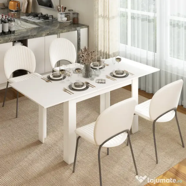 HOMCOM Masă extensibilă 140-180x80cm, albă, pentru 6-8 persoane, pentru spații mici | Aosom Romania