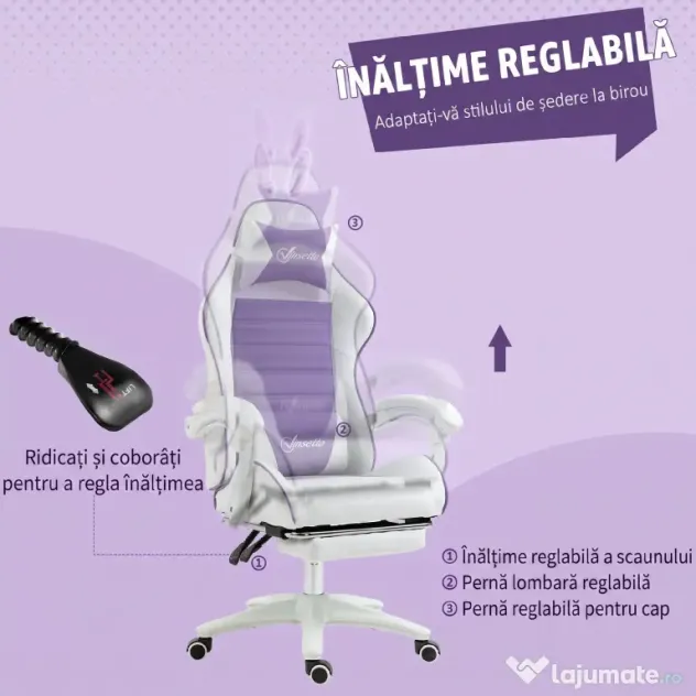 Vinsetto Scaun Gaming cu Urechi de Iepuraș, Suport pentru Picioare, Perne, Reglabil și Reclinabil, Mov | Aosom Romania