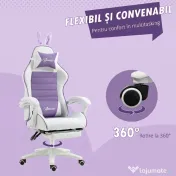 Vinsetto Scaun Gaming cu Urechi de Iepuraș, Suport pentru Picioare, Perne, Reglabil și Reclinabil, Mov | Aosom Romania 