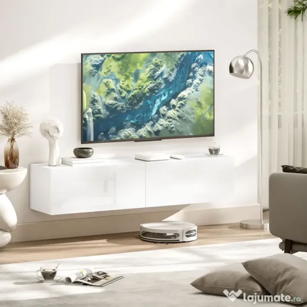 HOMCOM Dulap TV Suspendat pentru Televizoare de 45"-55"-65" cu 2 Dulapuri, Alb | Aosom Romania