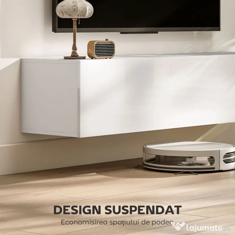 HOMCOM Dulap TV Suspendat pentru Televizoare de 45"-55"-65" cu 2 Dulapuri, Alb | Aosom Romania