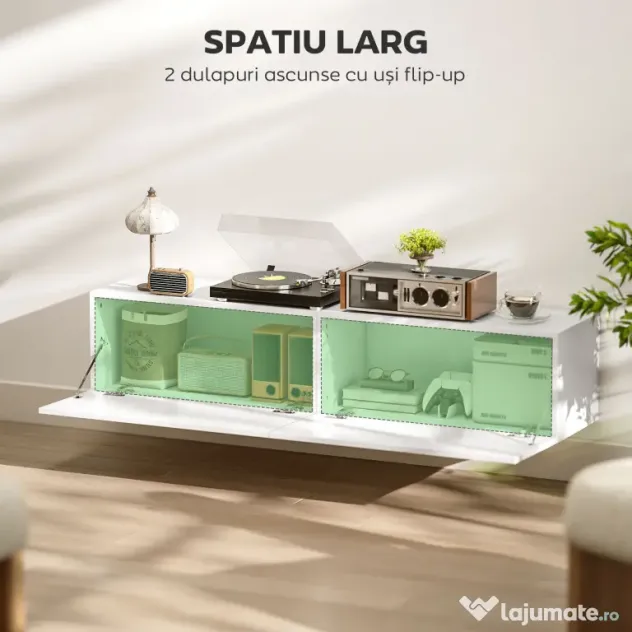 HOMCOM Dulap TV Suspendat pentru Televizoare de 45"-55"-65" cu 2 Dulapuri, Alb | Aosom Romania