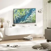 HOMCOM Dulap TV Suspendat pentru Televizoare de 45"-55"-65" cu 2 dulapuri și uși rabatabile, 140x33x29.8 cm, alb 
