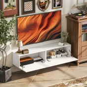 HOMCOM Dulap TV Suspendat pentru Televizoare de 45"-55"-65" cu 2 dulapuri și uși rabatabile, 140x33x29.8 cm, alb 