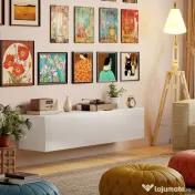 HOMCOM Dulap TV Suspendat pentru Televizoare de 45"-55"-65" cu 2 dulapuri și uși rabatabile, 140x33x29.8 cm, alb 